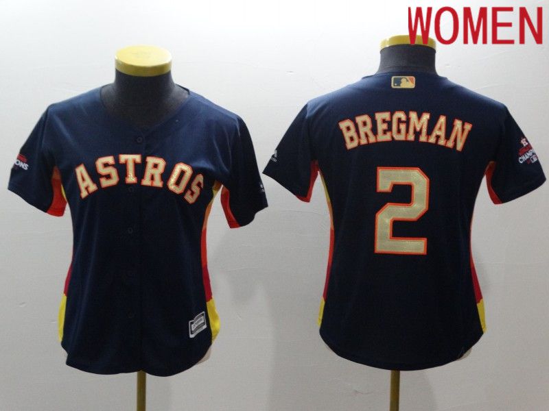 Women Houston Astros #2 Bregman Blue Gold word of champion Game MLB Jersey